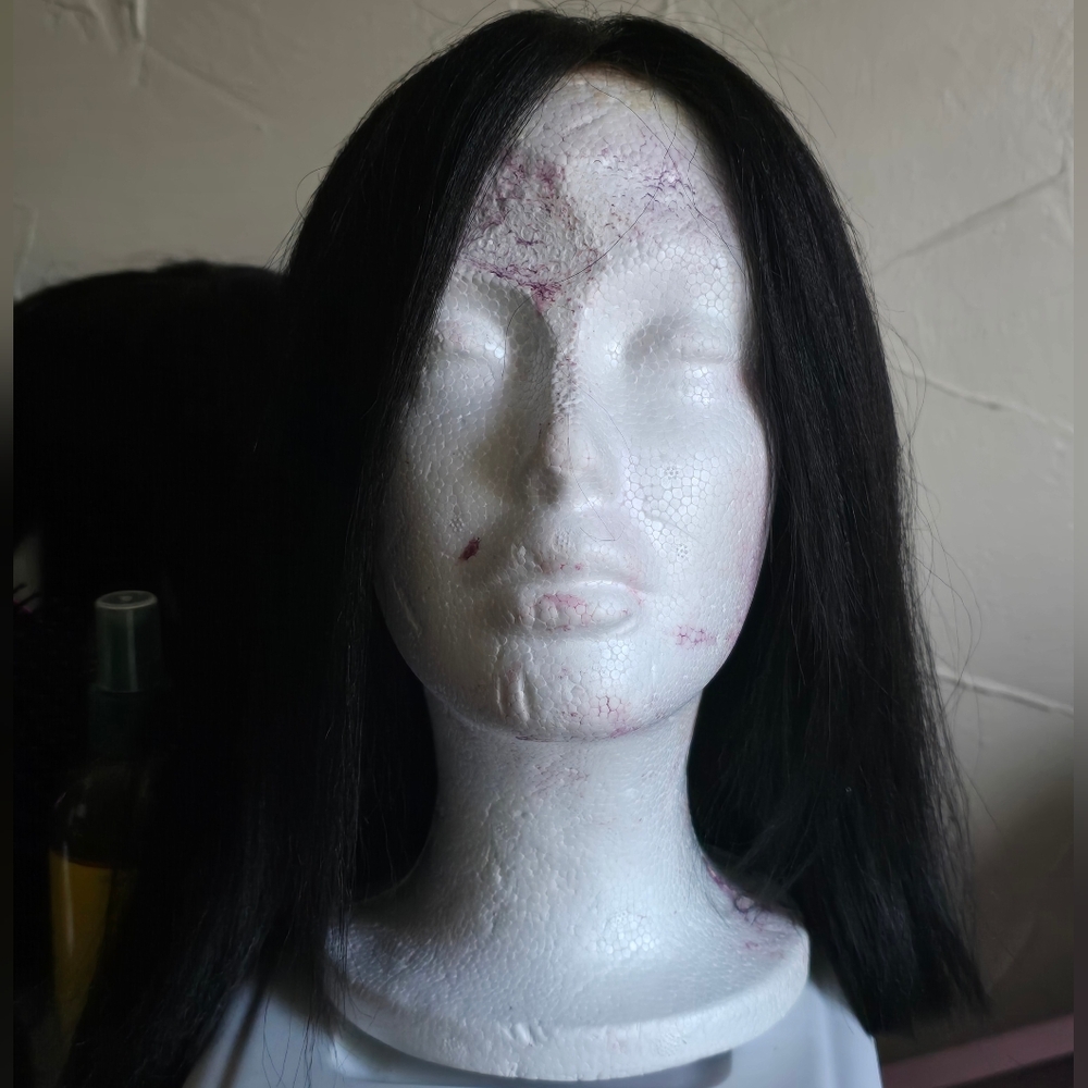Sleek Black Women's 12" Yaki Straight Human Hair Wig